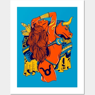 Orange Blue Taurus Beauty Posters and Art